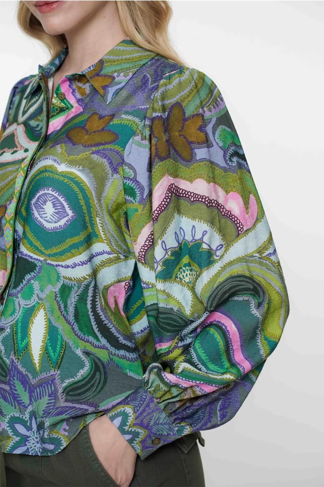 BLOUSE GRAFISCHE PRINT MET TAPE 53227 20 Green/Purple